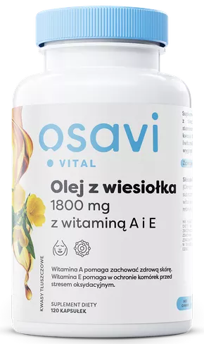 Olej z wiesiołka 1800 mg z witaminą A i E 120 kapsułek Osavi
