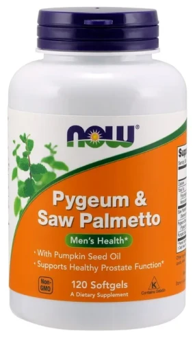 now foods - pygeum &amp; saw palmetto, 120 kapsułek miękkich.webp