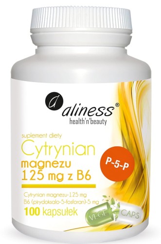 Cytrynian Magnezu 125 mg z B6 (P-5-P), Aliness - 100 VEGE kaps.