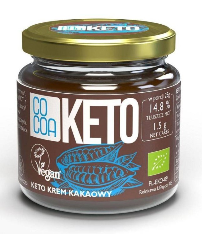 KREM KAKAOWY Z OLEJEM MCT BEZ DODATKU CUKRU BEZGLUTENOWY KETO BIO 200 g - COCOA