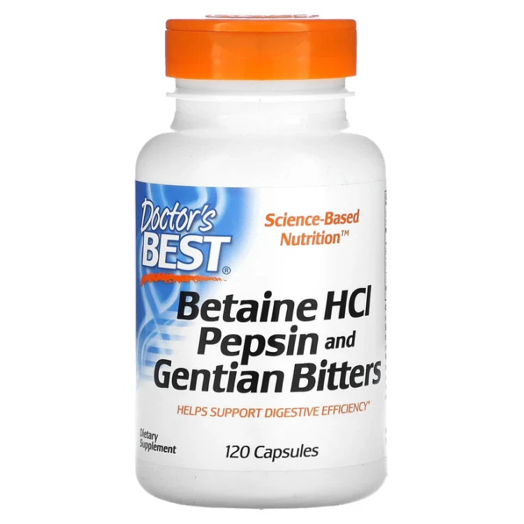 betaine hcl pepsin &amp; gentain bitters - 120 caps Doctor's Best.webp