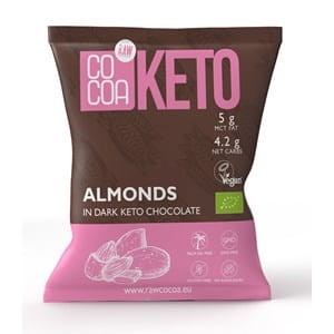 MIGDAŁY W CZEKOLADZIE KETO Z OLEJEM MCT BEZ DODATKU CUKRU BEZGLUTENOWE BIO 70 g - COCOA