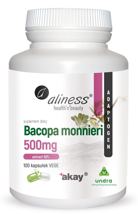 Bacopa Monnireni Exctract 50% 500 mg, Aliness - 100 Vege Caps.