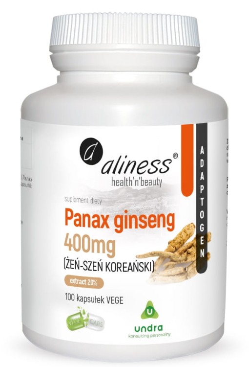 Panax Ginseng (ŻEŃ-SZEŃ KOREAŃSKI) 20% 400 mg, Aliness - 100 caps.