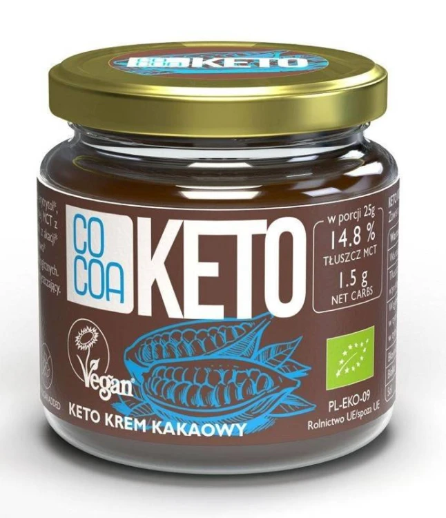 KREM KAKAOWY Z OLEJEM MCT BEZ DODATKU CUKRU BEZGLUTENOWY KETO BIO 200 g - COCOA