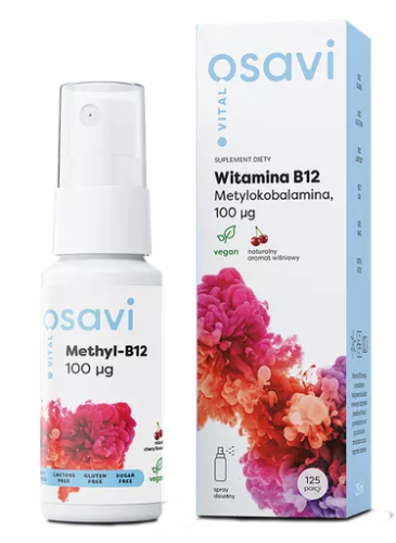 Witamina B12 Metylokobalamina 100 µg - 25 ml spray doustny, smak wiśniowy Osavi